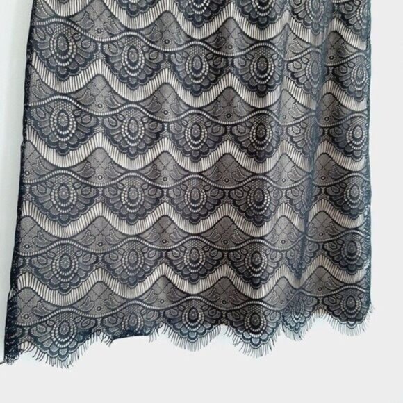 GOOD CLOTHING | Black Lace Nude Lining Scoop Neck Short Sleeve Dress Sz M - Picture 6 of 13